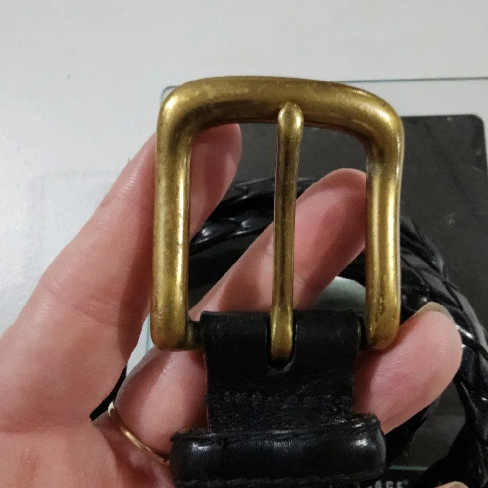 Eddie Bauer Mens Braided Leather Belt Black Solid Brass Buckle Size M